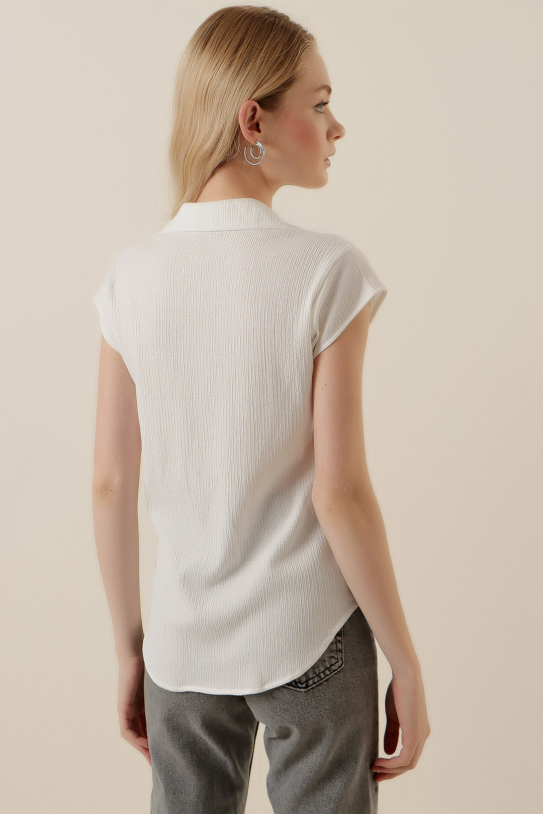 Bigdart 20123 Blouse Tricotée à Col Polo - Blanc