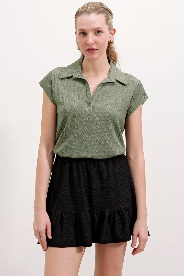 Bigdart 20123 Blouse en tricot à col polo - Kaki