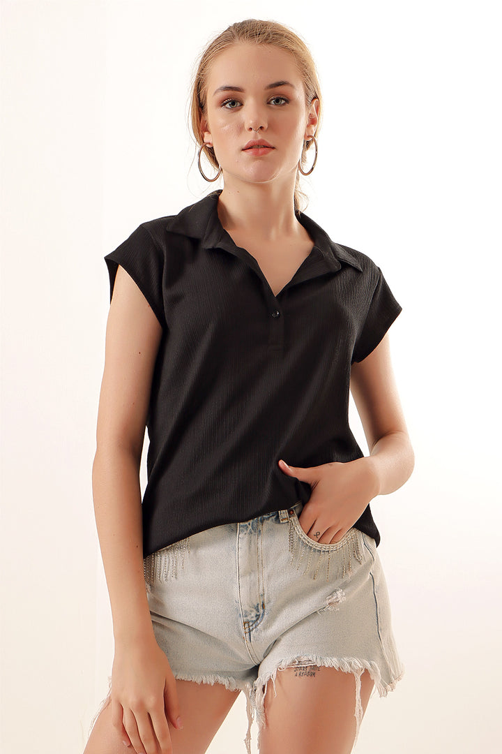 Bigdart 20123 Blouse à Col Polo en Tricot - Noir