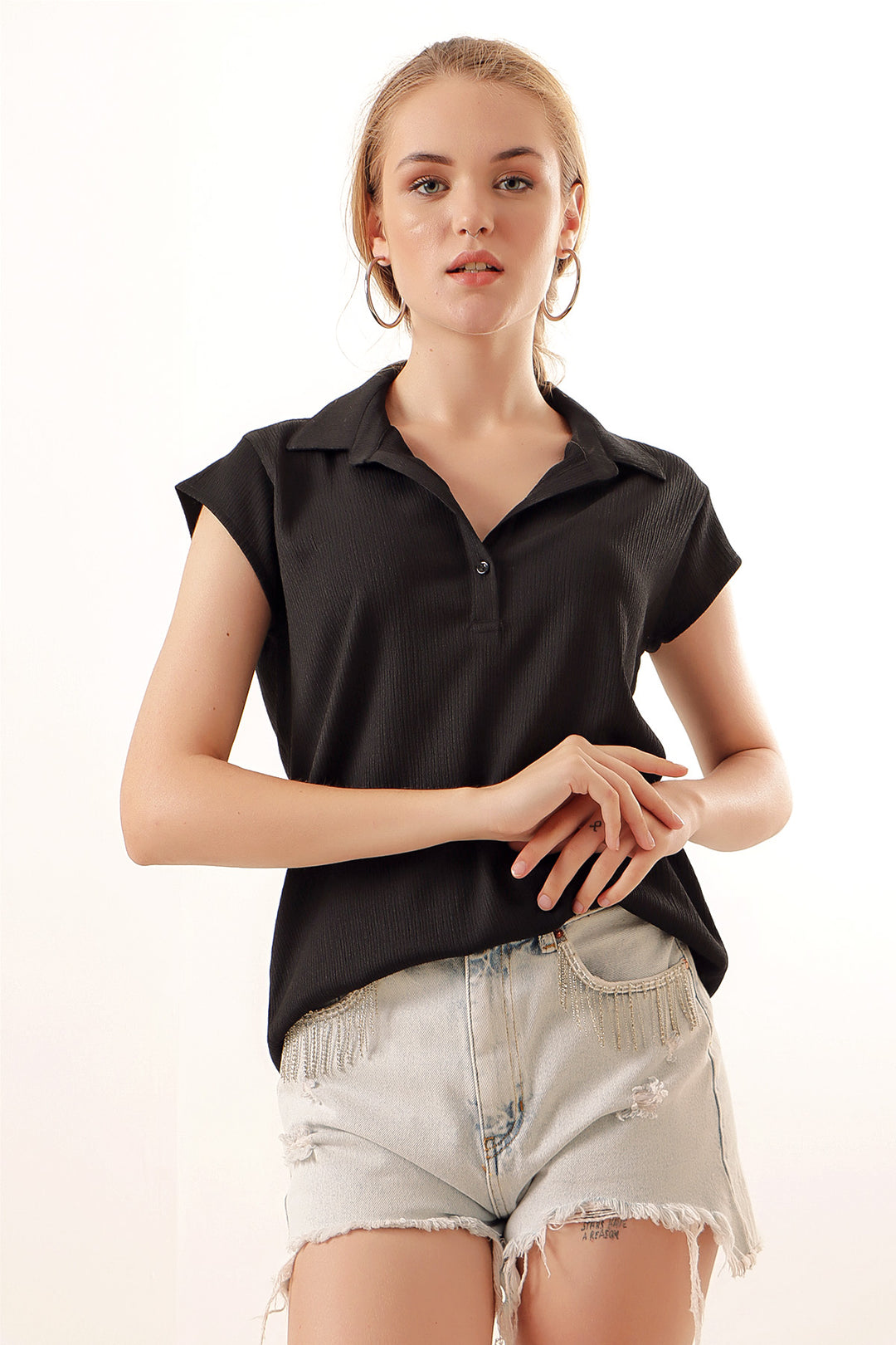 Bigdart 20123 Blouse à Col Polo en Tricot - Noir