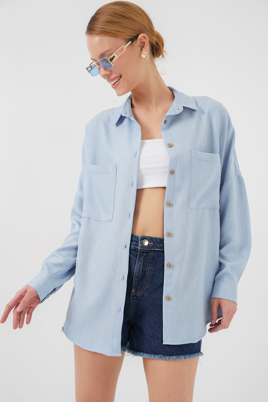 Bigdart 20126 Chemise Oversize en Lin - Bleu