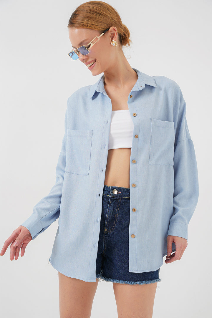 Bigdart 20126 Chemise Oversize en Lin - Bleu