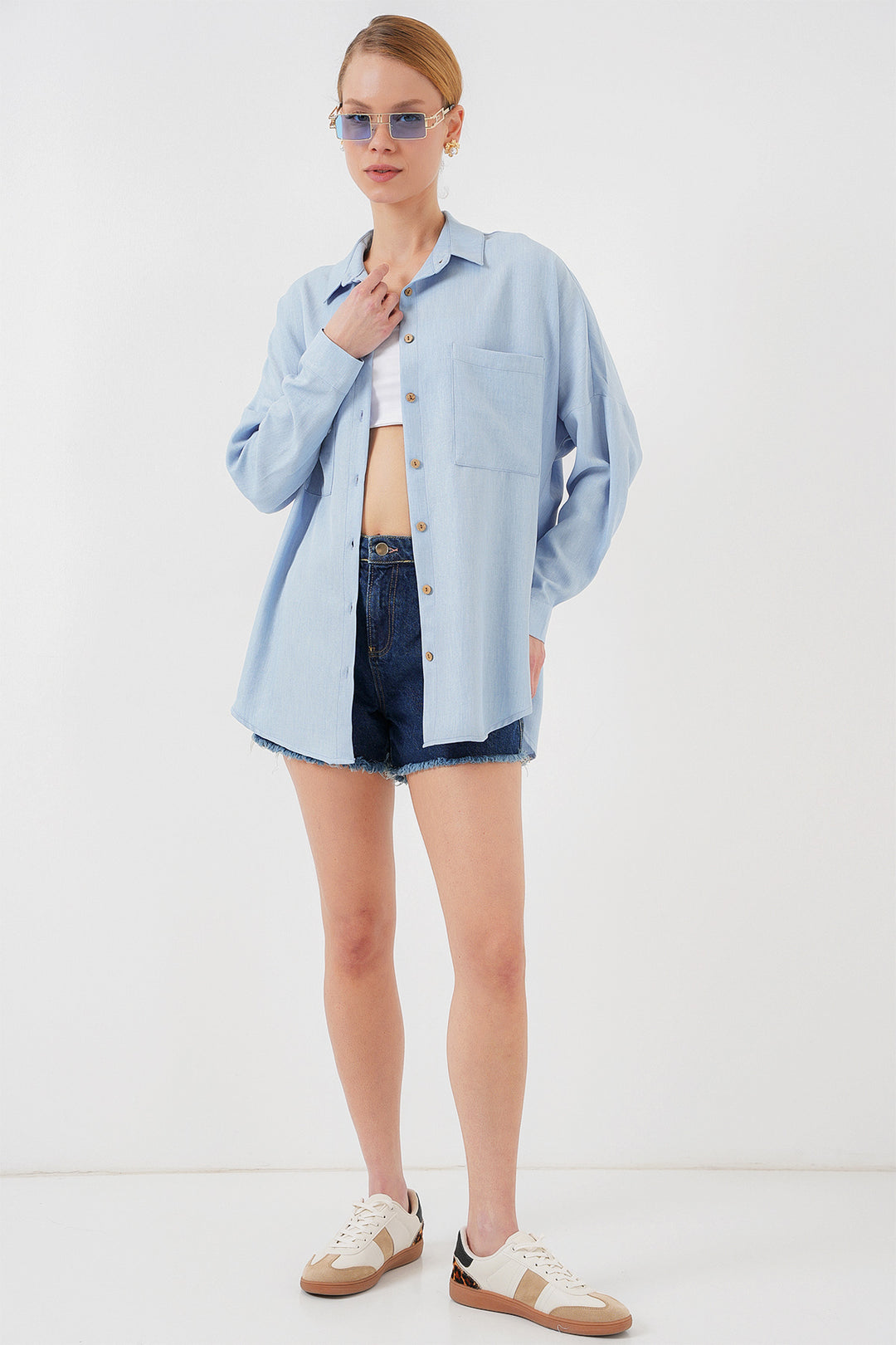 Bigdart 20126 Chemise Oversize en Lin - Bleu