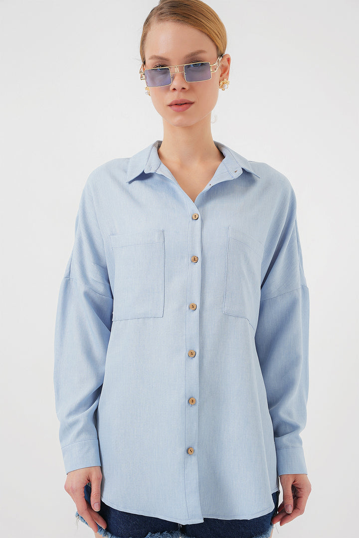 Bigdart 20126 Chemise Oversize en Lin - Bleu
