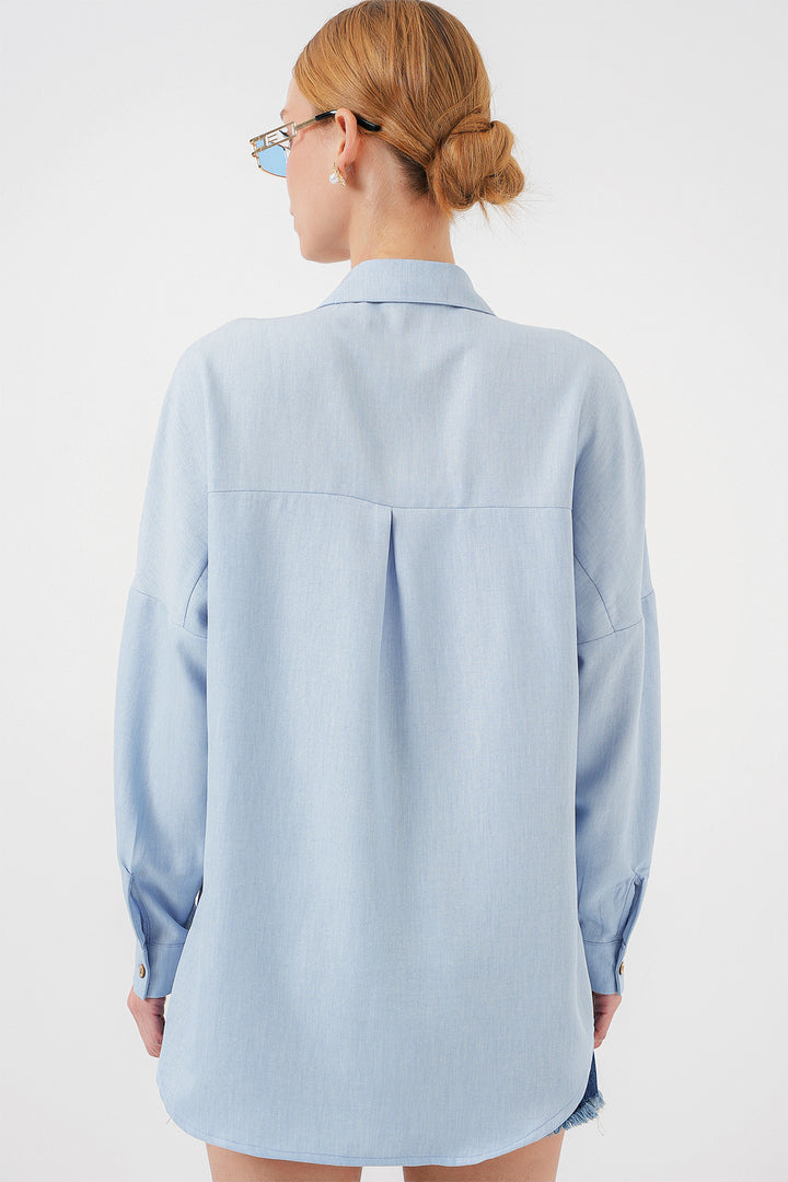 Bigdart 20126 Chemise Oversize en Lin - Bleu