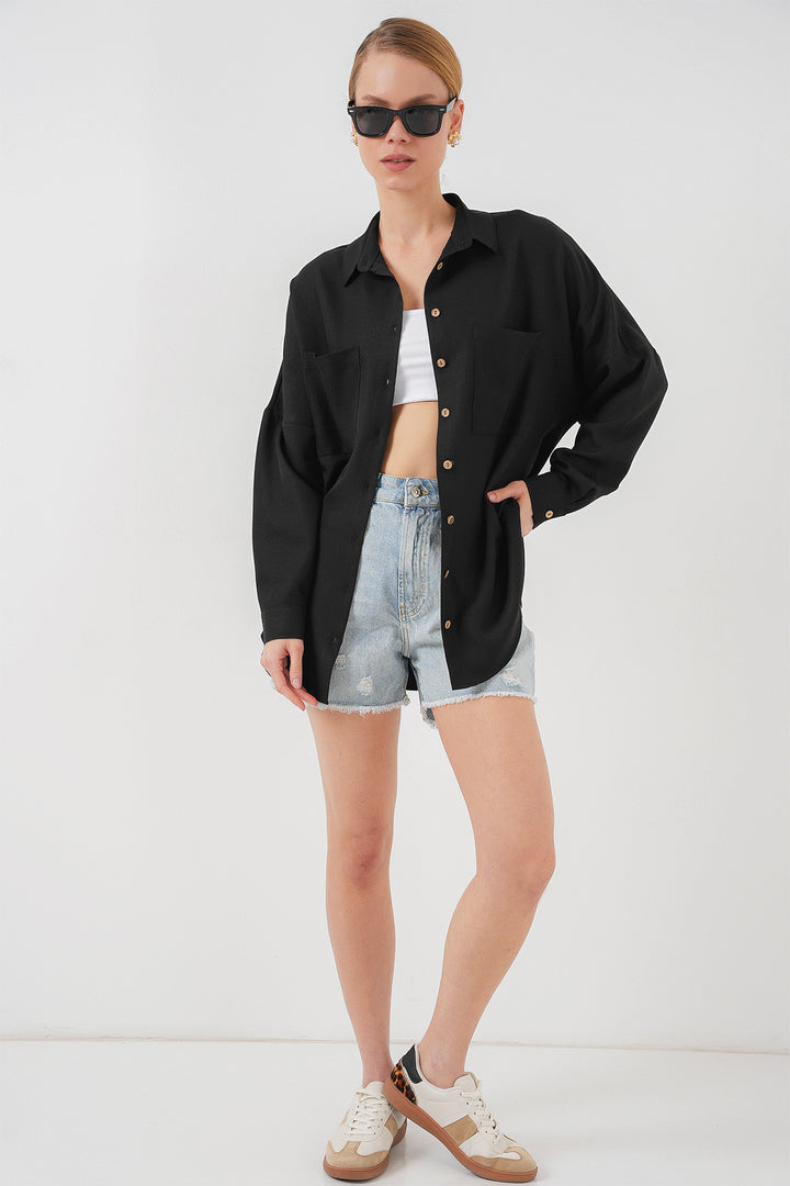 Bigdart 20126 Chemise Oversize en Lin - Noir