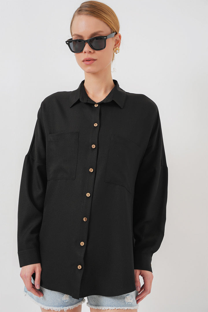 Bigdart 20126 Chemise Oversize en Lin - Noir