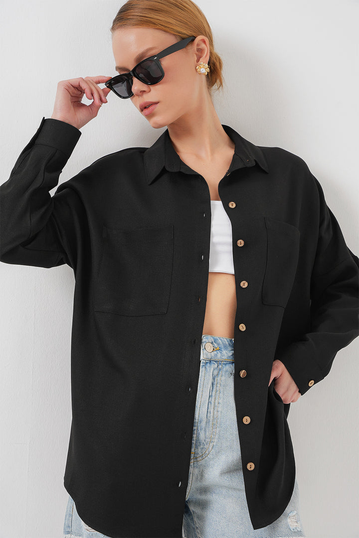Bigdart 20126 Chemise Oversize en Lin - Noir