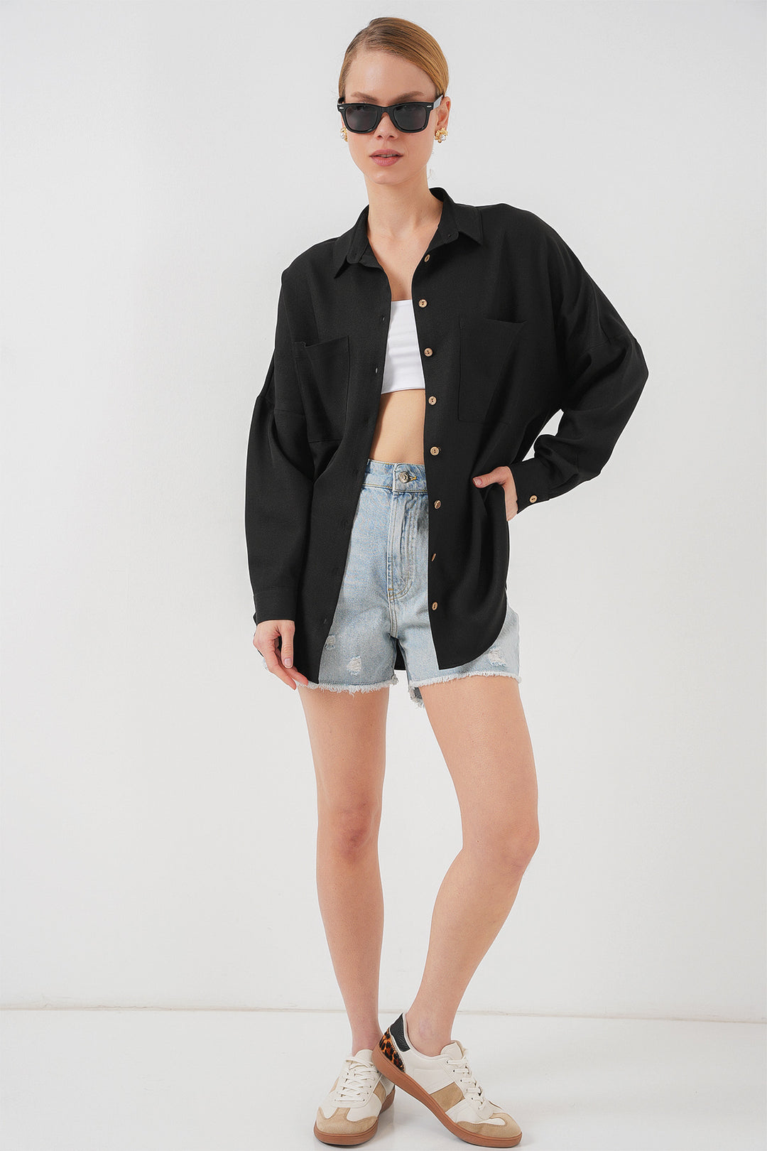Bigdart 20126 Chemise Oversize en Lin - Noir