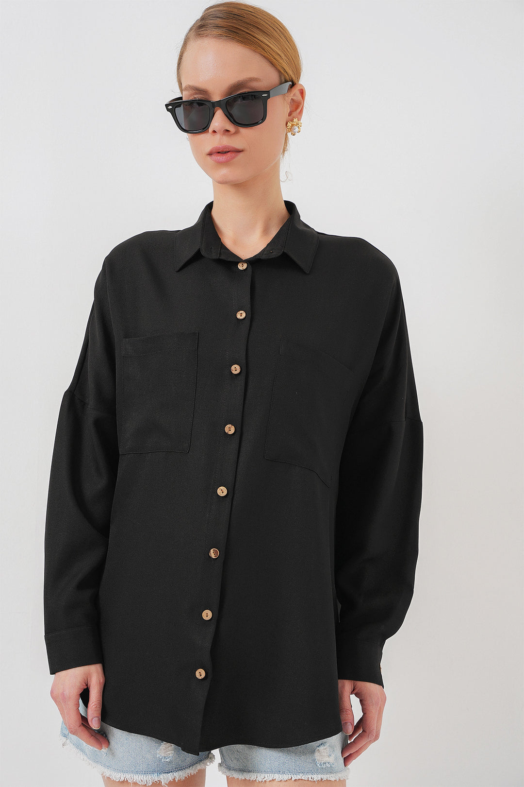 Bigdart 20126 Chemise Oversize en Lin - Noir