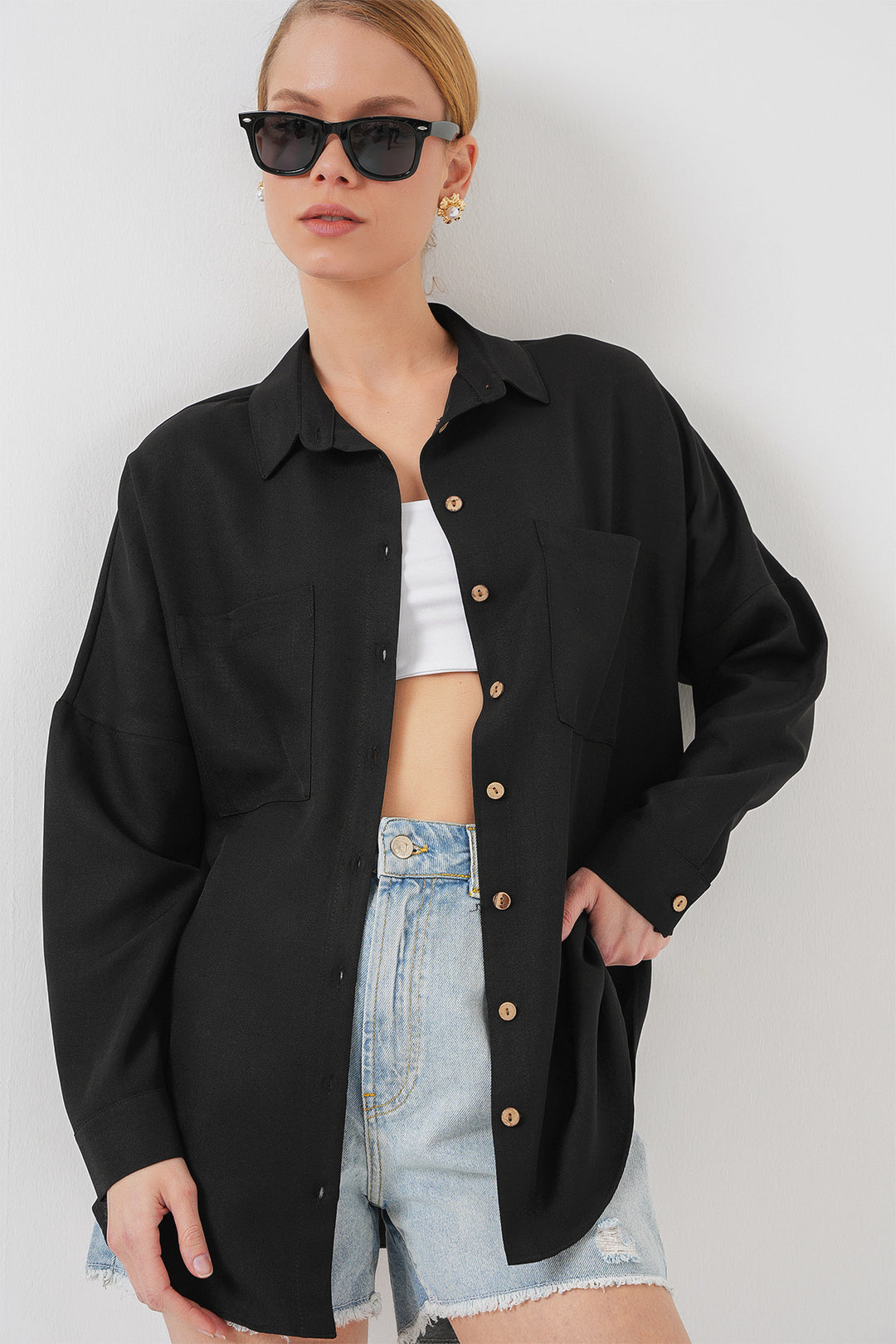 Bigdart 20126 Chemise Oversize en Lin - Noir