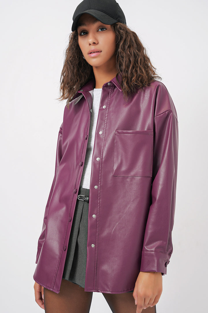 Bigdart 20134 Chemise oversize en simili cuir - Violet