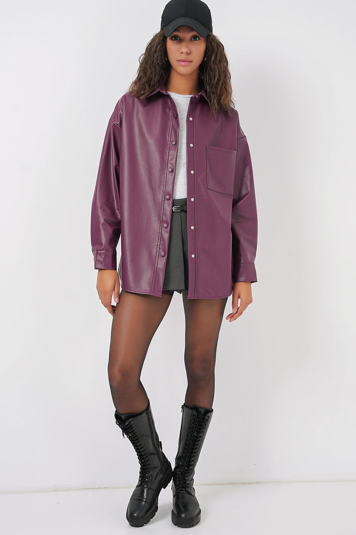Bigdart 20134 Chemise oversize en simili cuir - Violet