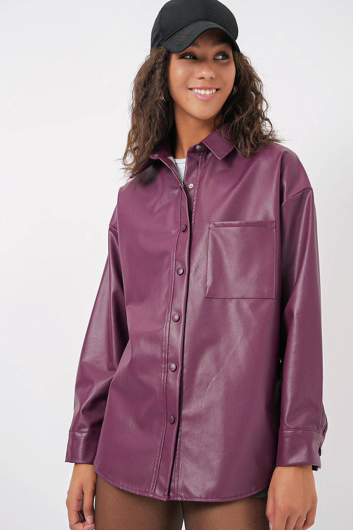 Bigdart 20134 Chemise oversize en simili cuir - Violet