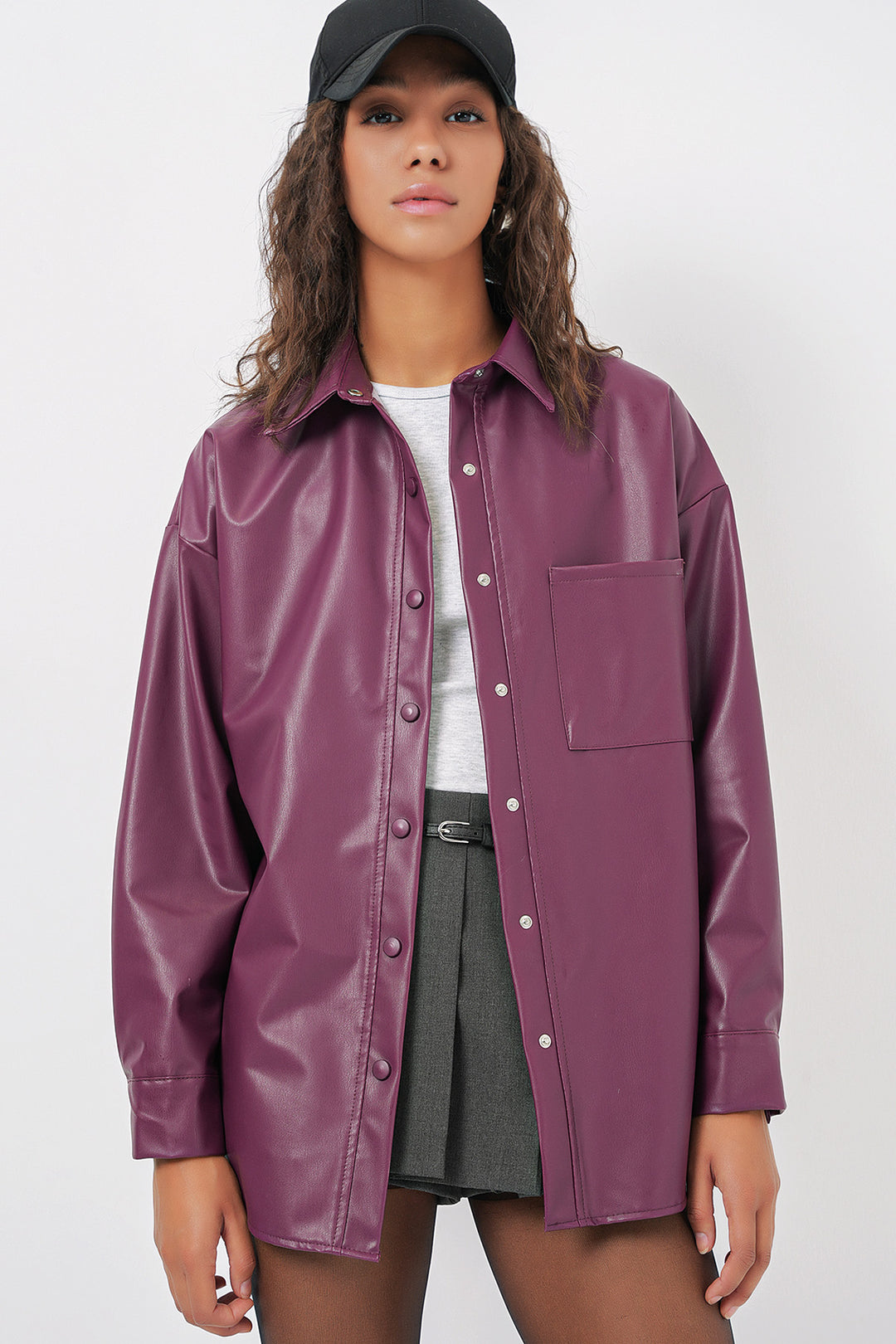 Bigdart 20134 Chemise oversize en simili cuir - Violet
