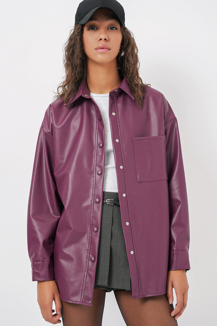 Bigdart 20134 Chemise oversize en simili cuir - Violet