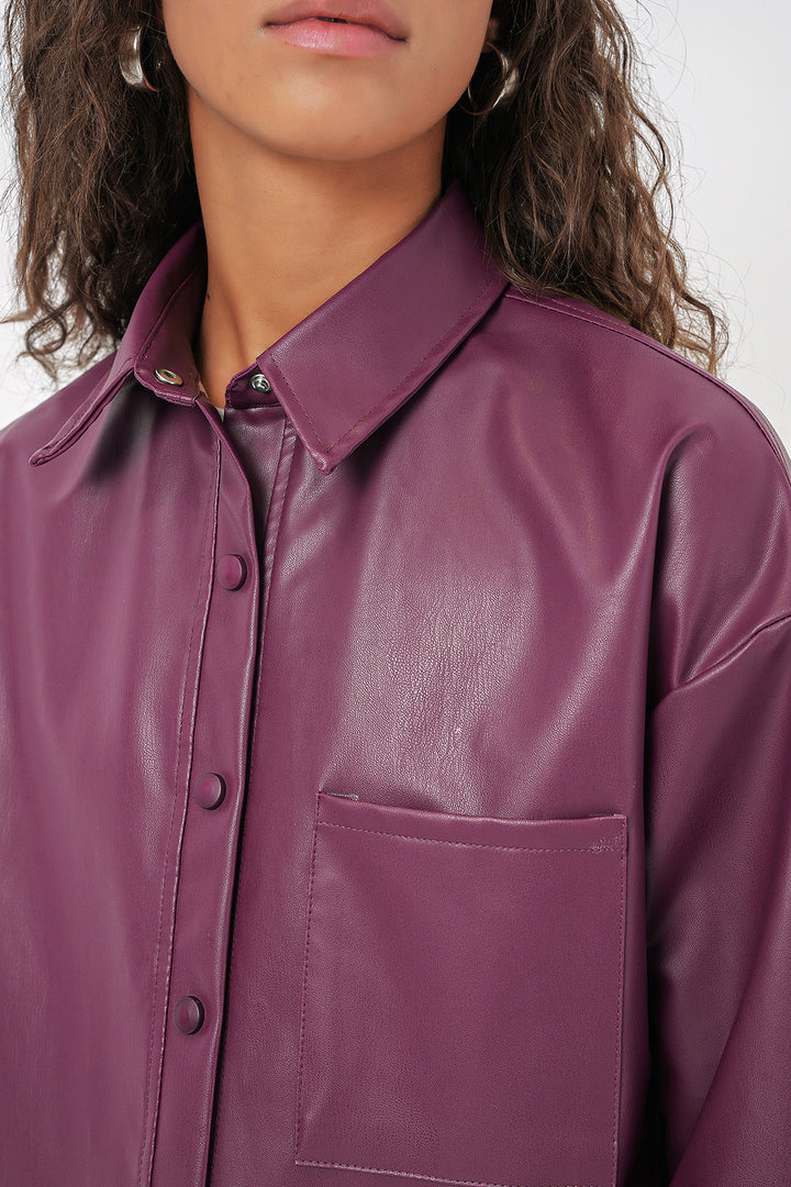 Bigdart 20134 Chemise oversize en simili cuir - Violet