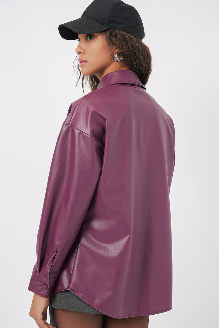 Bigdart 20134 Chemise oversize en simili cuir - Violet
