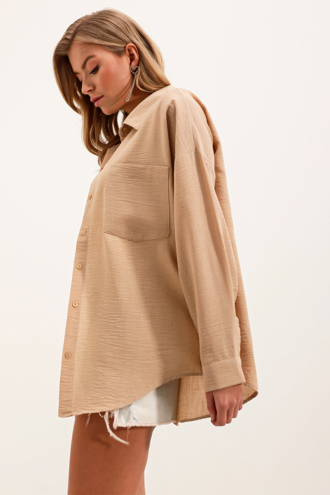 Bigdart Chemise oversize en lin à poche unique 20153 - a.Beige