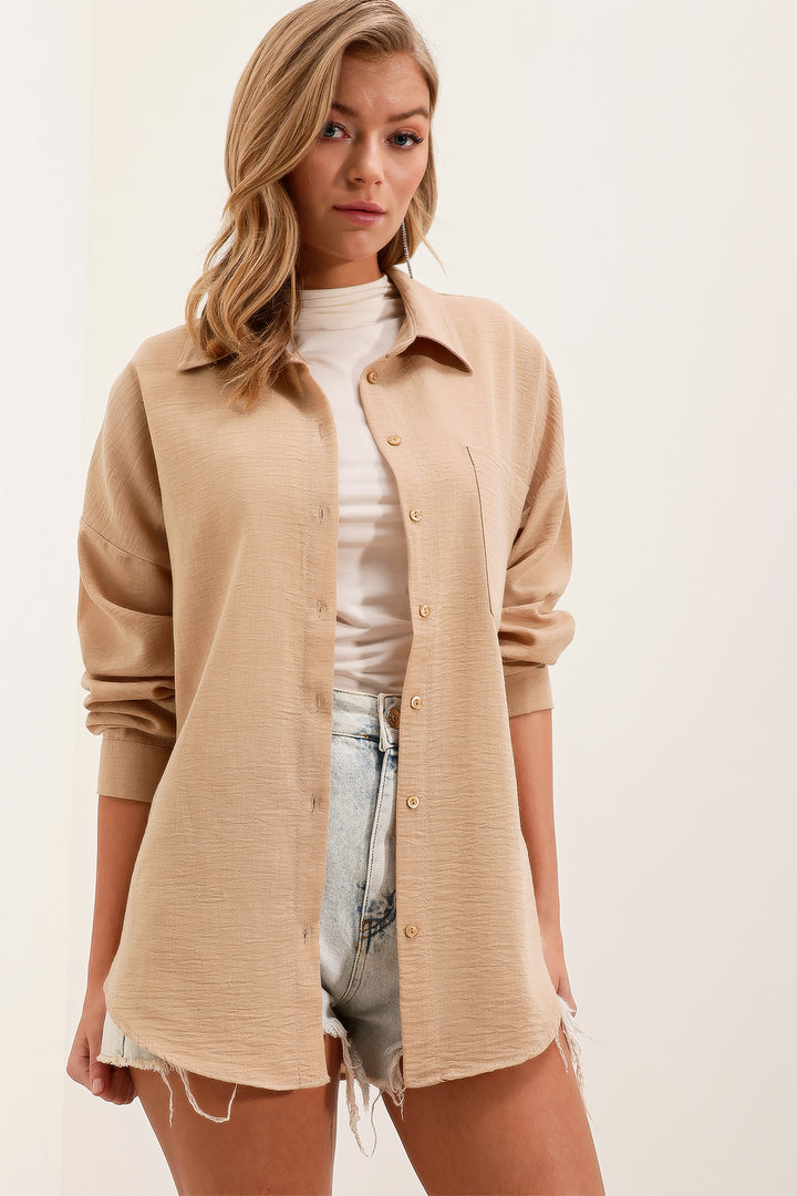 Bigdart Chemise oversize en lin à poche unique 20153 - a.Beige
