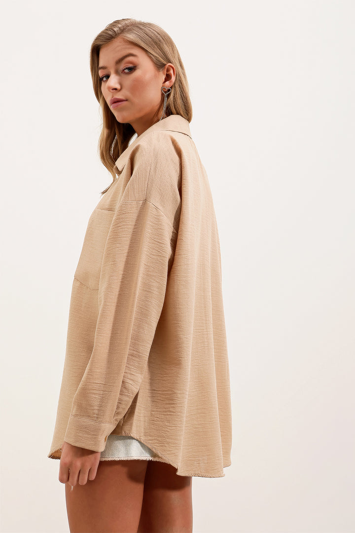 Bigdart Chemise oversize en lin à poche unique 20153 - a.Beige