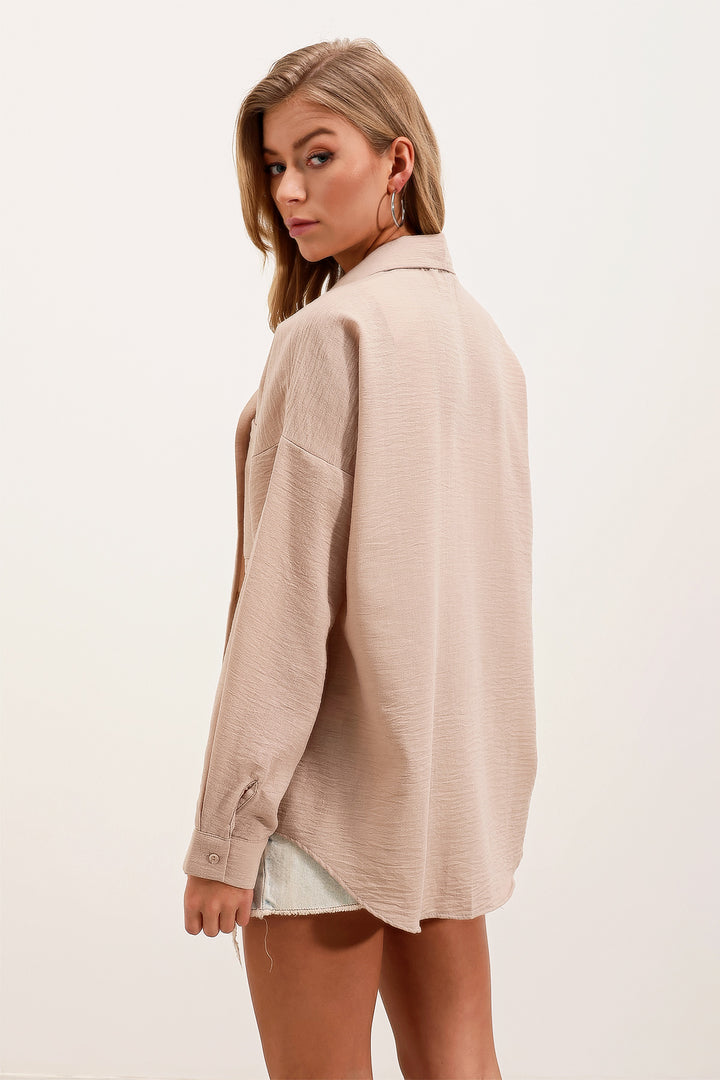 Bigdart 20153 Chemise Oversize en Lin à Poche Unique - Beige