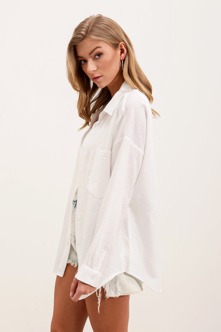 Bigdart 20153 Chemise Oversize en Lin à Poche Unique - Blanc