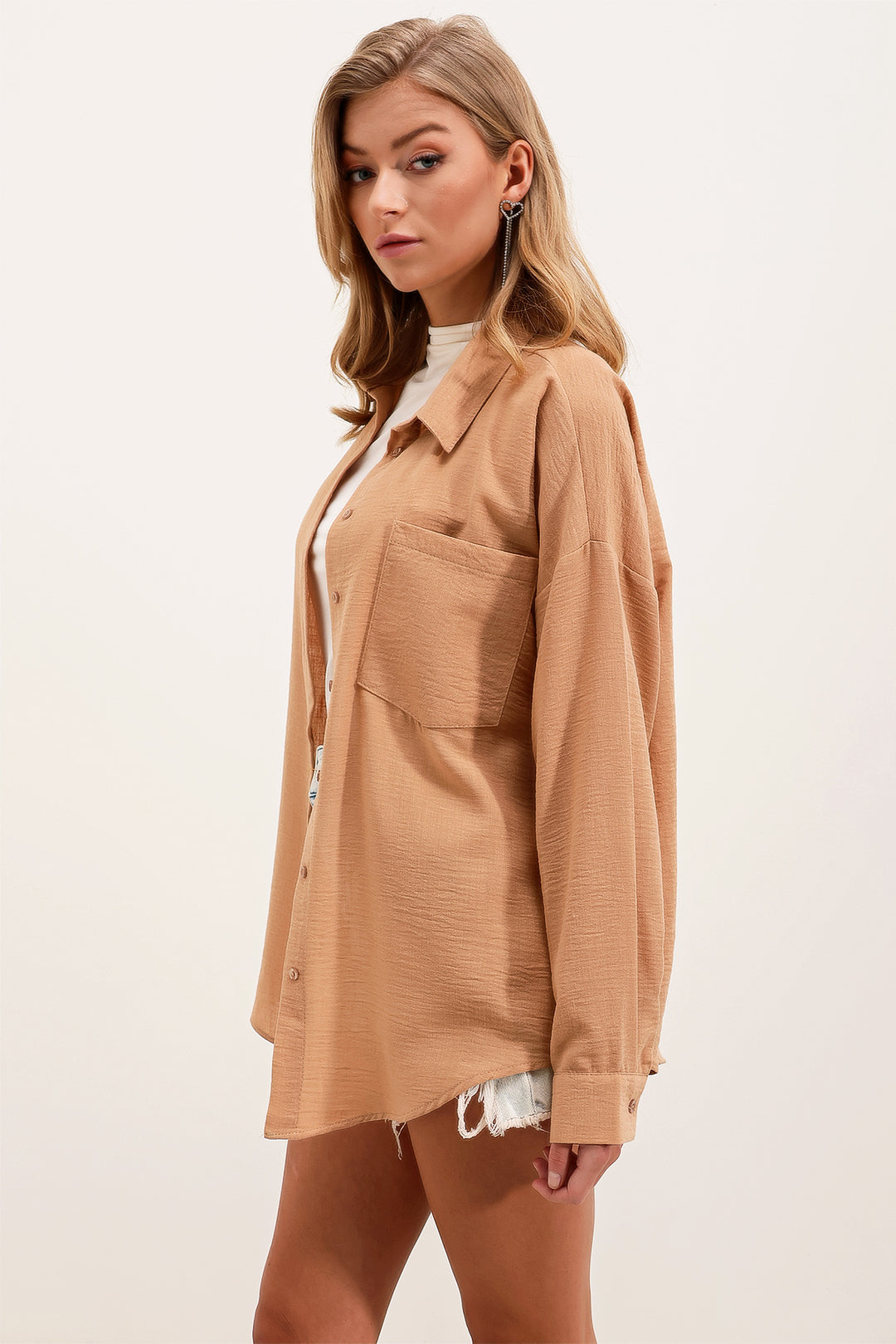 Bigdart Chemise en Lin Oversize à Poche Unique 20153 - bisküvi