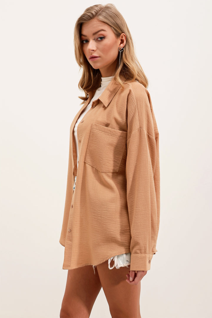 Bigdart Chemise en Lin Oversize à Poche Unique 20153 - bisküvi