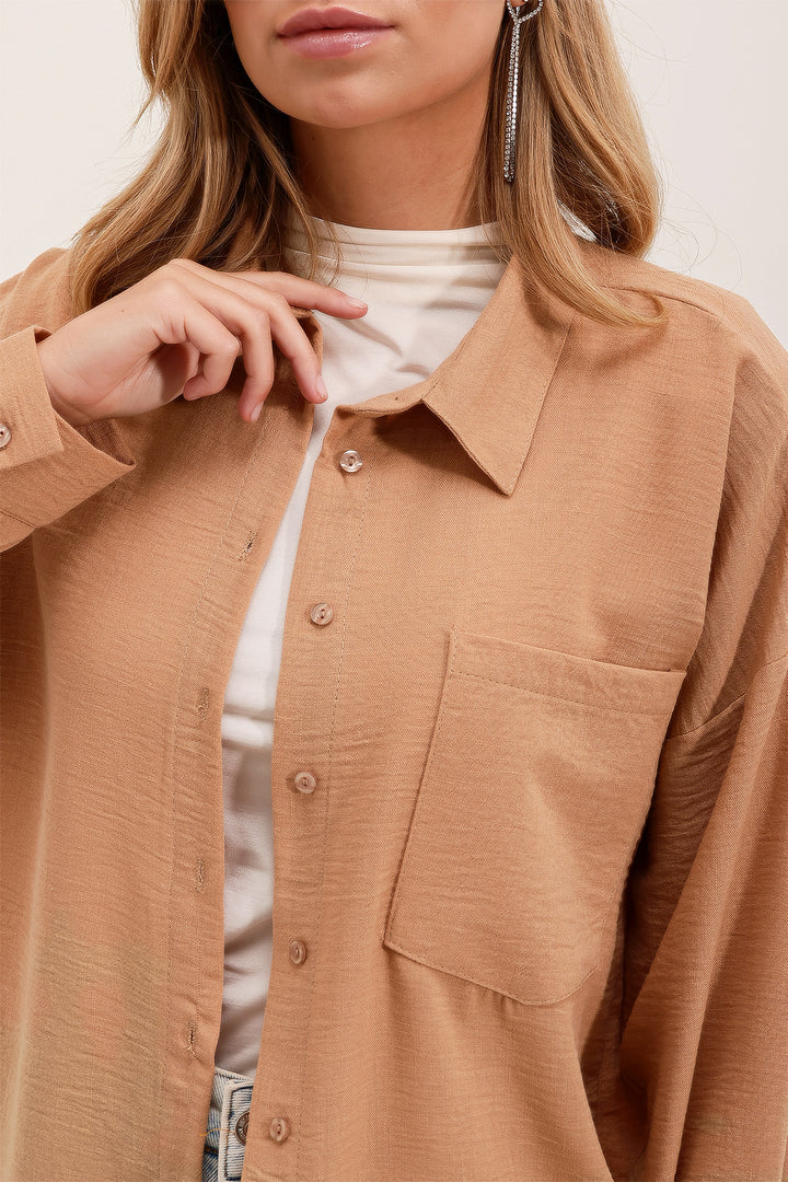 Bigdart Chemise en Lin Oversize à Poche Unique 20153 - bisküvi
