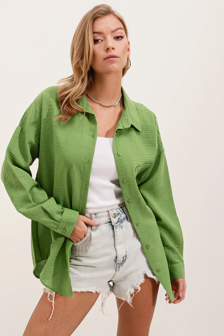 Bigdart 20153 Chemise en lin oversize à poche - e.Vert