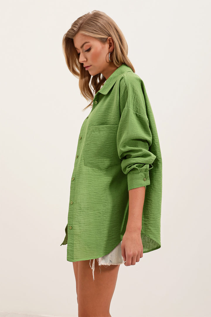 Bigdart 20153 Chemise en lin oversize à poche - Vert clair