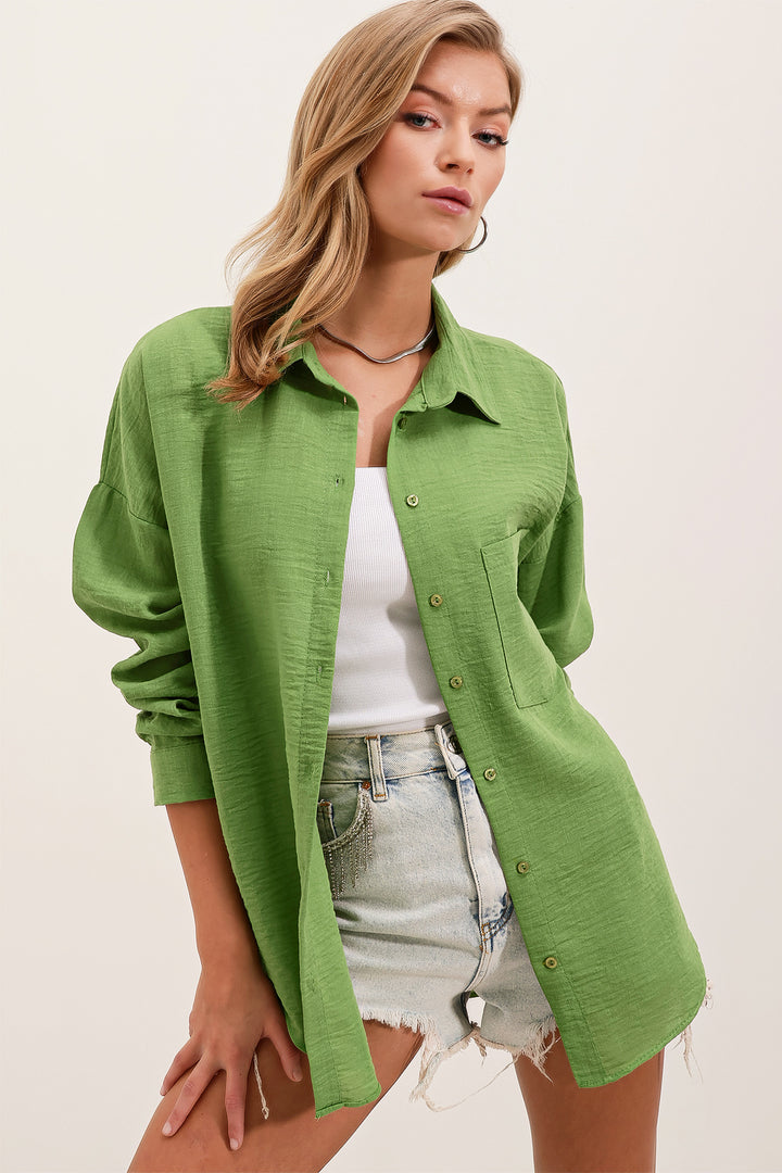 Bigdart 20153 Chemise en lin oversize à poche - Vert clair