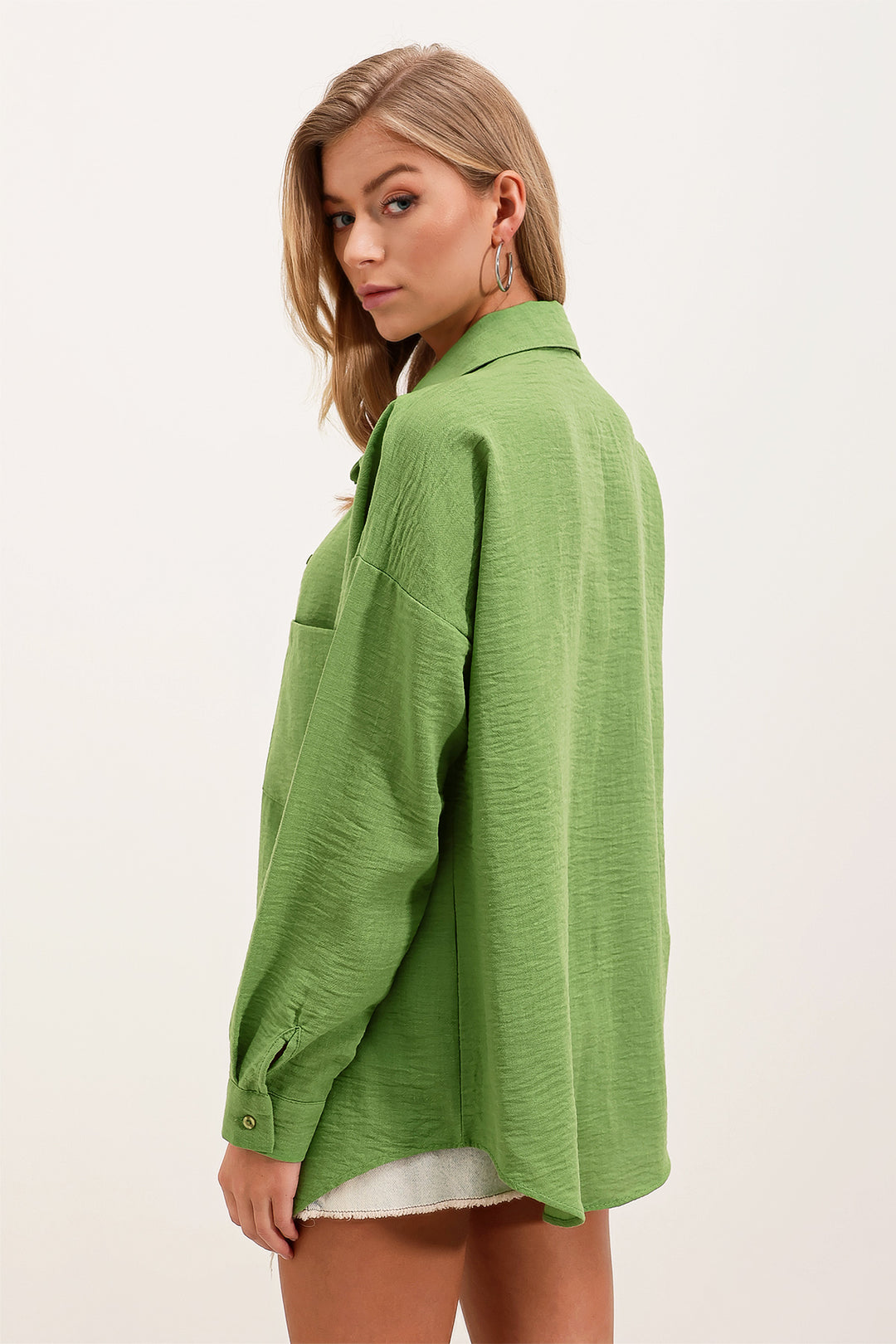 Bigdart 20153 Chemise en lin oversize à poche - Vert clair