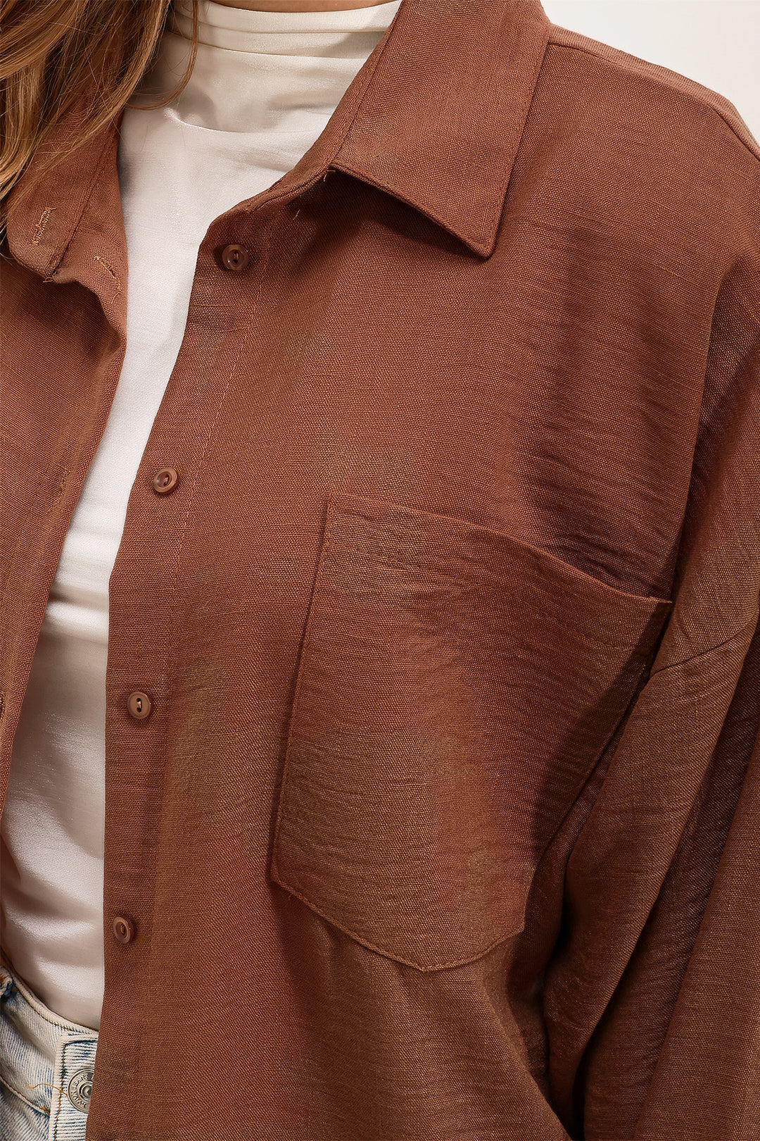 Bigdart 20153 Chemise Oversize en Lin à Poche Unique - Marron