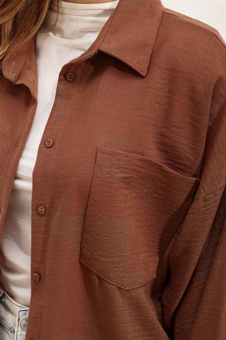Bigdart 20153 Chemise Oversize en Lin à Poche Unique - Marron