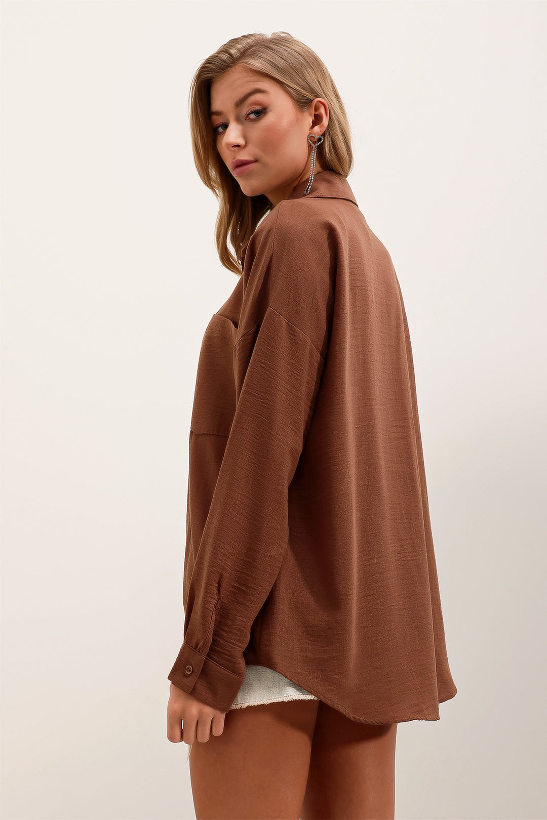 Bigdart 20153 Chemise Oversize en Lin à Poche Unique - Marron