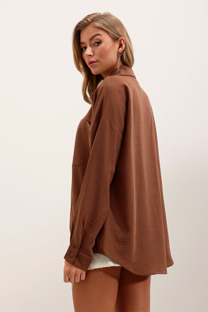 Bigdart 20153 Chemise Oversize en Lin à Poche Unique - Marron