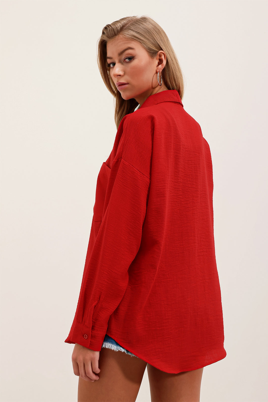 Bigdart 20153 Chemise Oversize en Lin à Poche Unique - Rouge