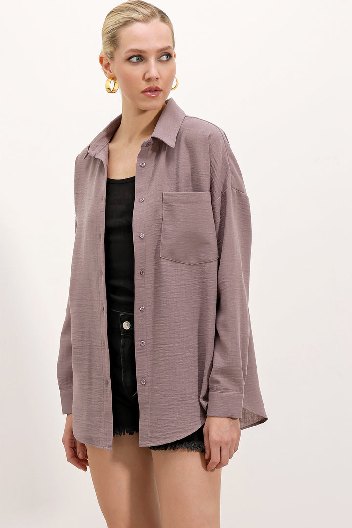 Bigdart 20153 Chemise en Lin Oversize à Poche Unique - Foncé Lilas