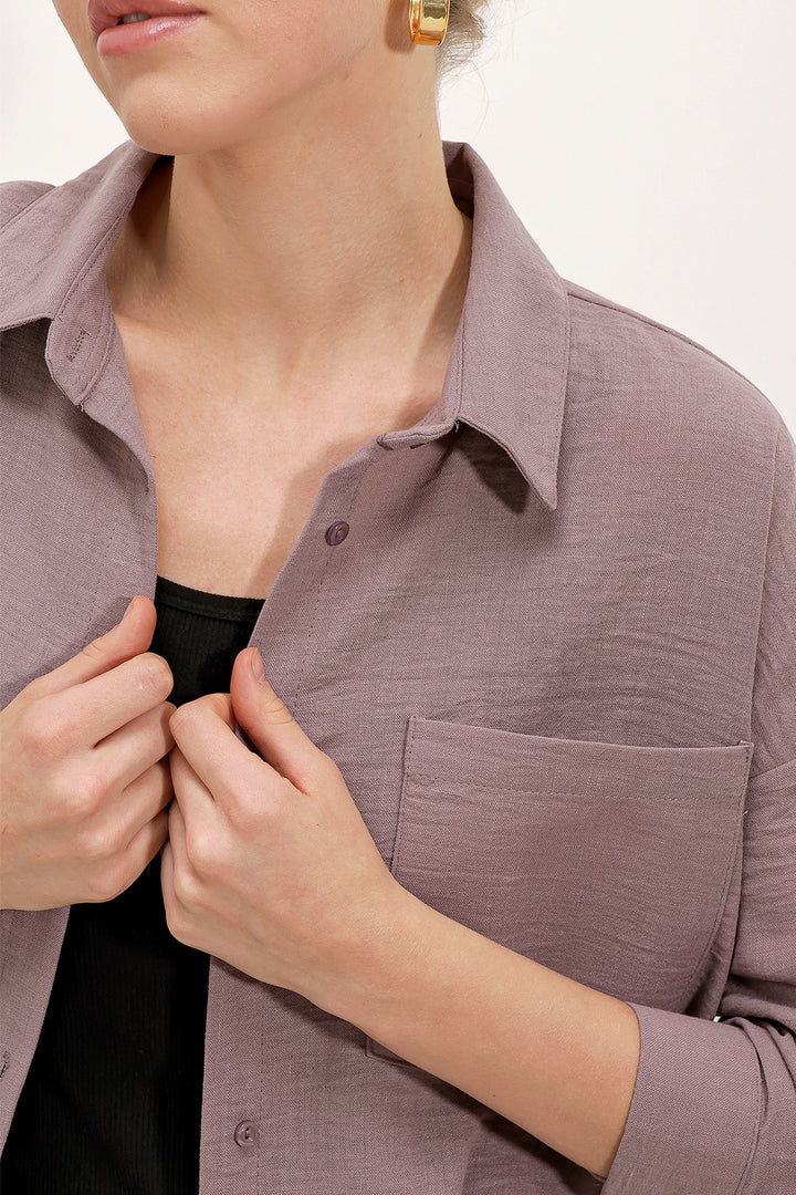 Bigdart 20153 Chemise en Lin Oversize à Poche Unique - Foncé Lilas