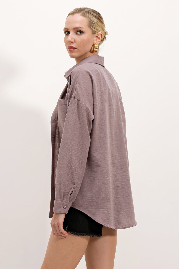 Bigdart 20153 Chemise en Lin Oversize à Poche Unique - Foncé Lilas