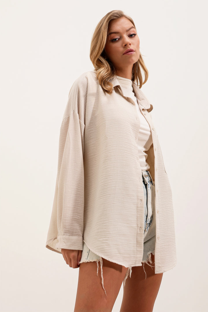Bigdart 20153 Chemise en lin oversize à poche unique - Crème