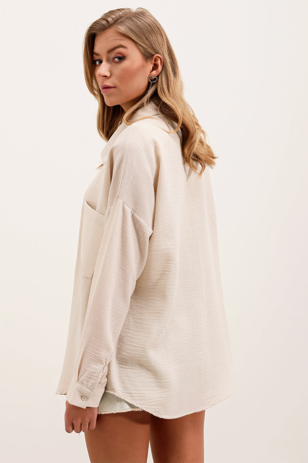 Bigdart 20153 Chemise en lin oversize à poche unique - Crème
