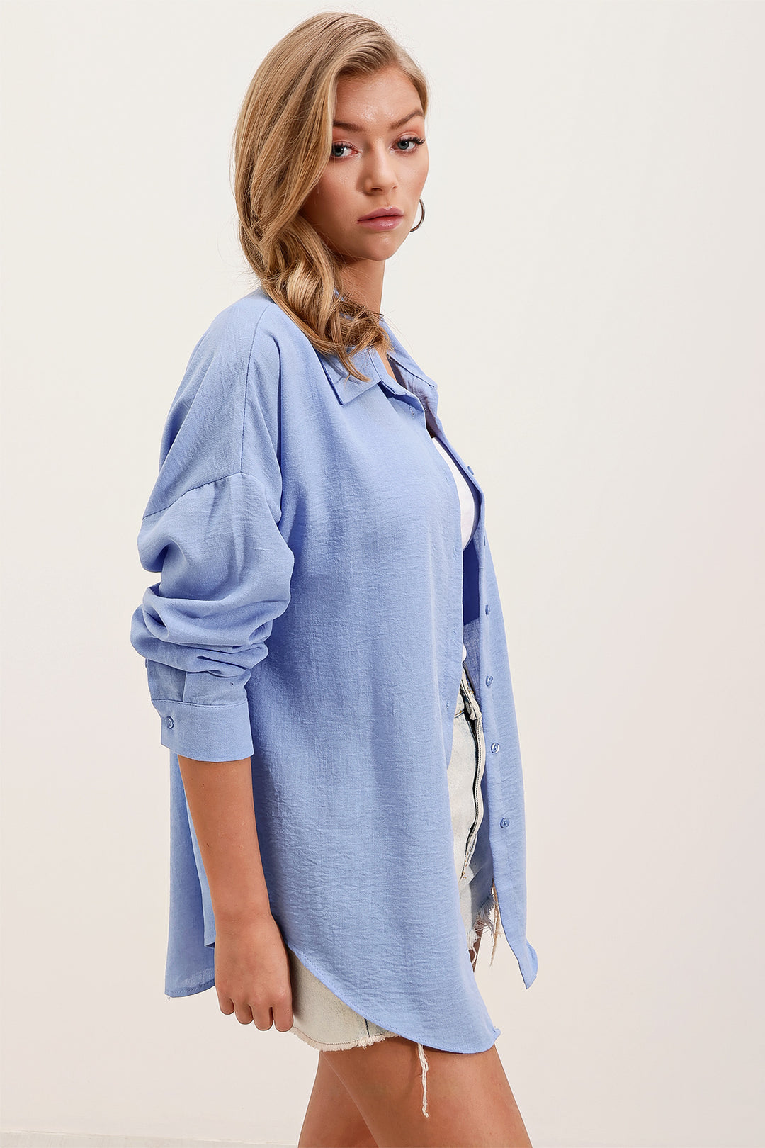 Bigdart Chemise en lin oversize à poche unique 20153 - Bleu