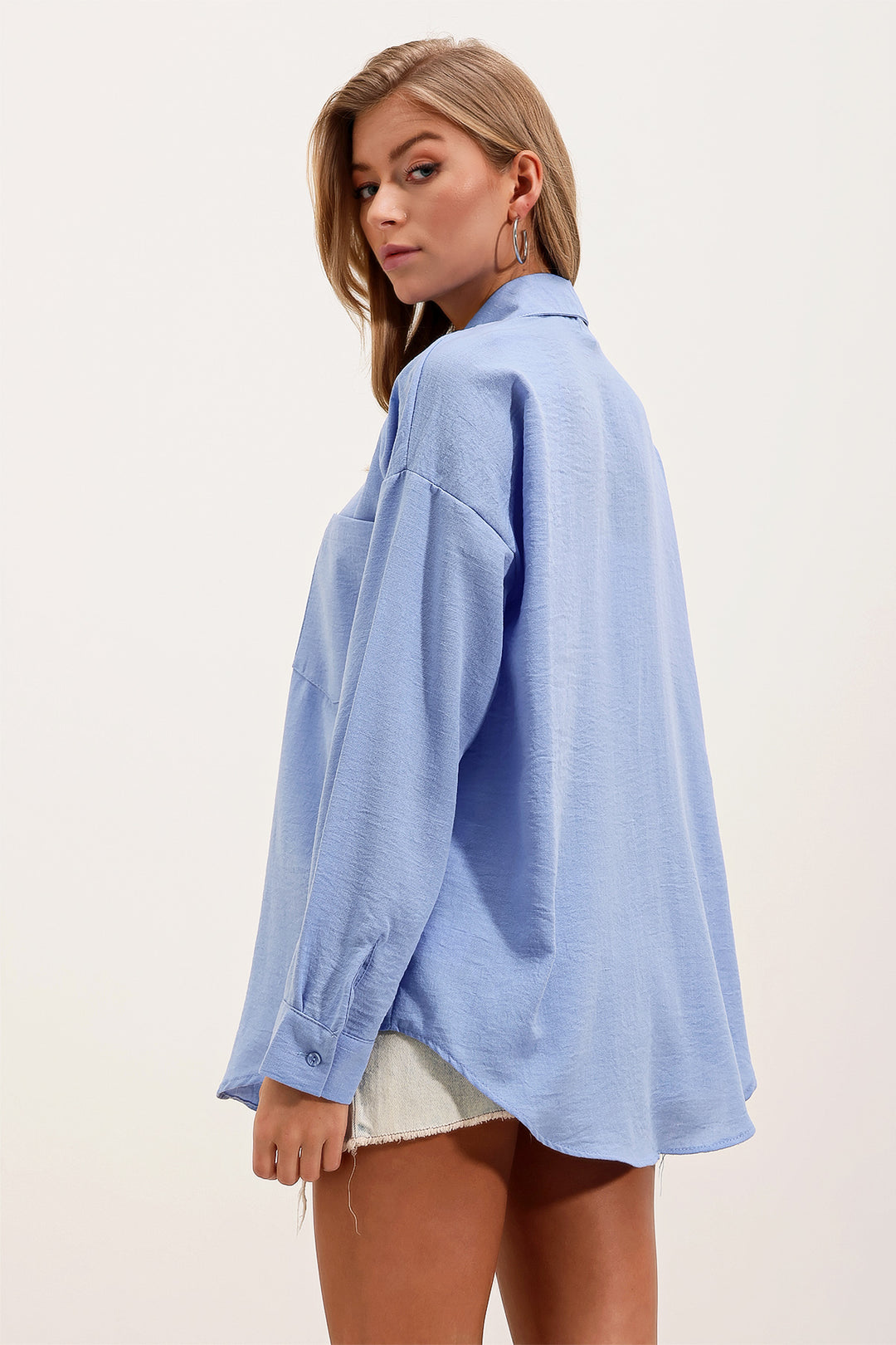 Bigdart Chemise en lin oversize à poche unique 20153 - Bleu