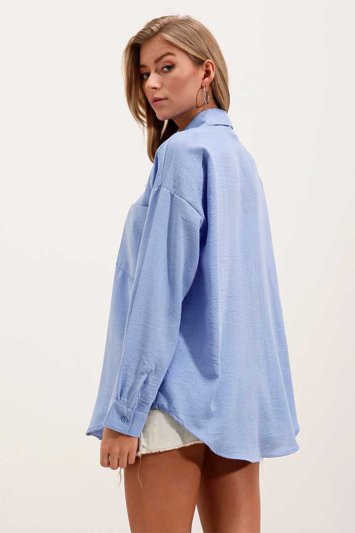Bigdart Chemise en lin oversize à poche unique 20153 - Bleu