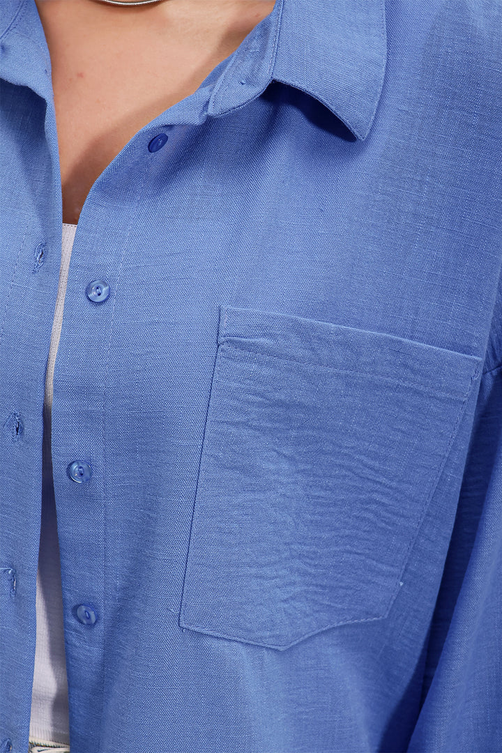 Bigdart Chemise oversize en lin à poche unique 20153 - Bleu roi
