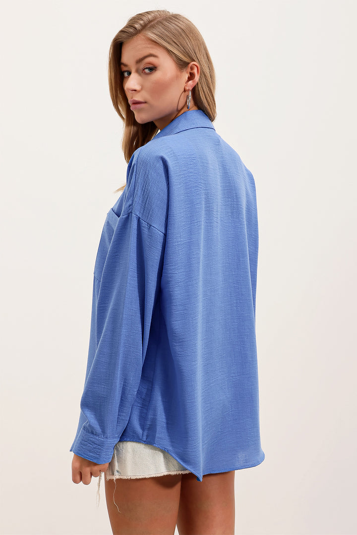 Bigdart Chemise oversize en lin à poche unique 20153 - Bleu roi
