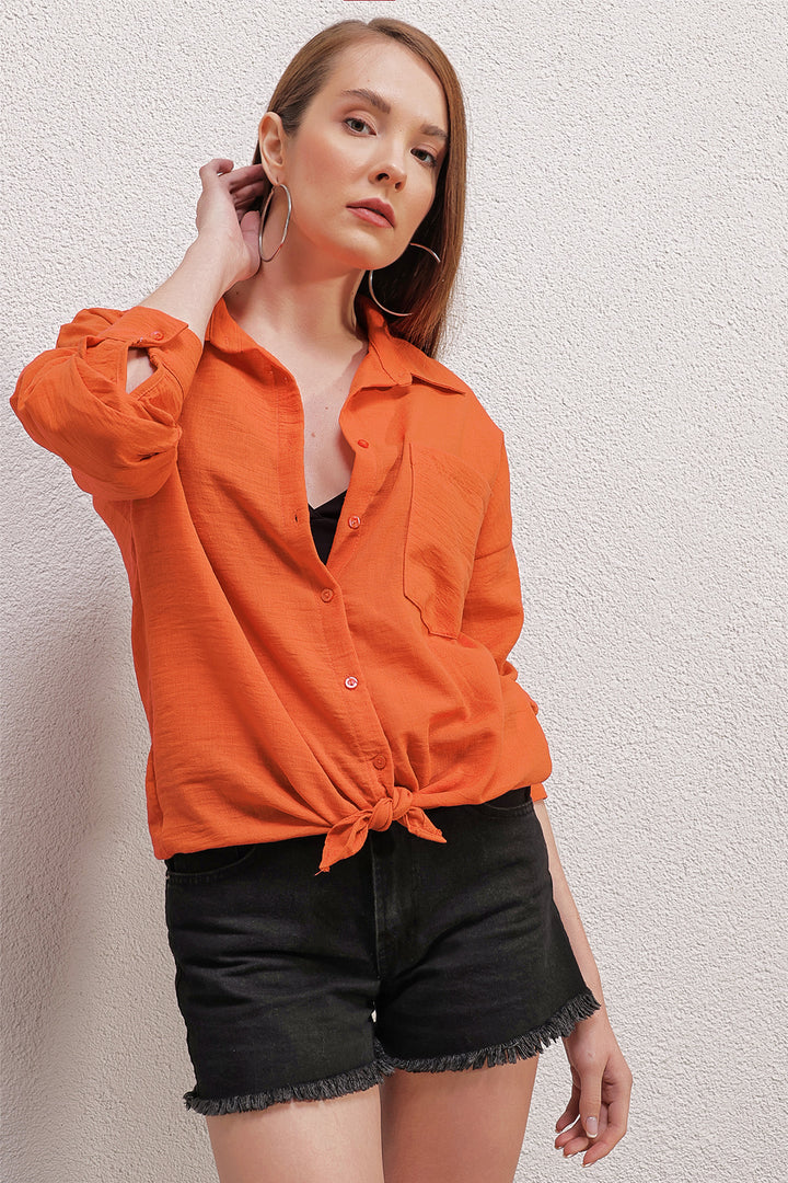 Bigdart 20153 Chemise en lin oversize à poche unique - Orange